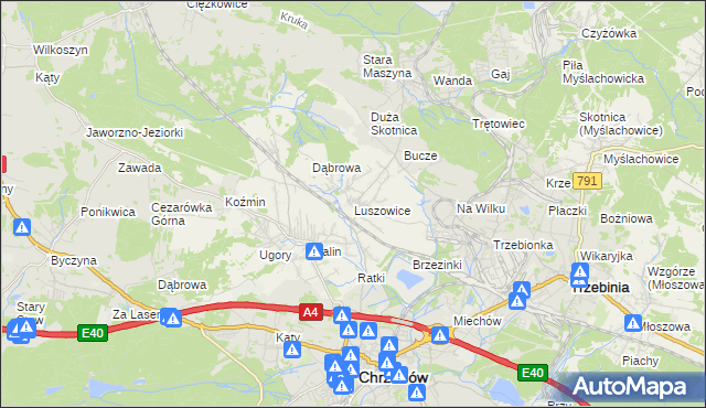 mapa Luszowice gmina Chrzanów, Luszowice gmina Chrzanów na mapie Targeo