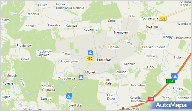 mapa Lututów, Lututów na mapie Targeo