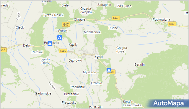 mapa Łyse powiat ostrołęcki, Łyse powiat ostrołęcki na mapie Targeo