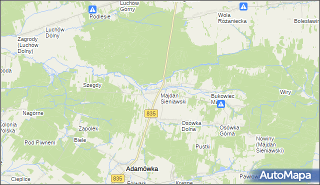 mapa Majdan Sieniawski, Majdan Sieniawski na mapie Targeo