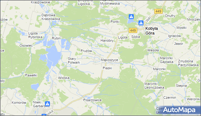 mapa Mąkoszyce gmina Kobyla Góra, Mąkoszyce gmina Kobyla Góra na mapie Targeo