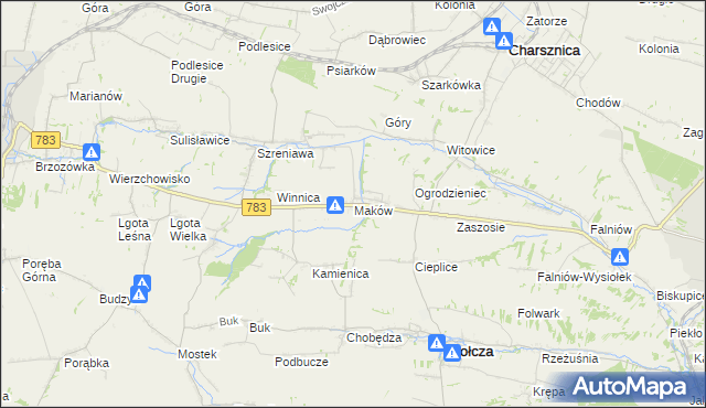 mapa Maków gmina Gołcza, Maków gmina Gołcza na mapie Targeo