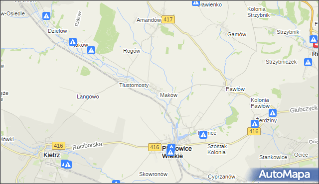 mapa Maków gmina Pietrowice Wielkie, Maków gmina Pietrowice Wielkie na mapie Targeo