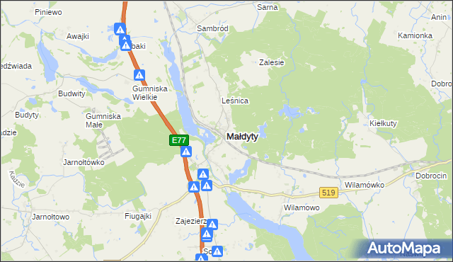 mapa Małdyty, Małdyty na mapie Targeo