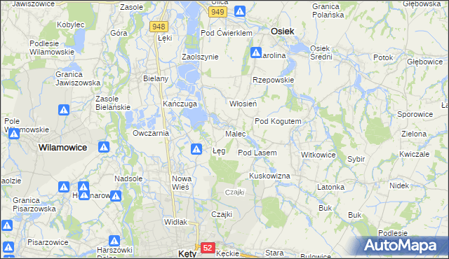 mapa Malec gmina Kęty, Malec gmina Kęty na mapie Targeo
