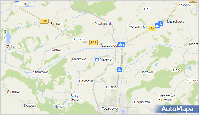 mapa Malewo gmina Gostyń, Malewo gmina Gostyń na mapie Targeo