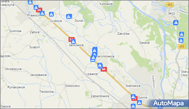 mapa Marcinkowice gmina Oława, Marcinkowice gmina Oława na mapie Targeo