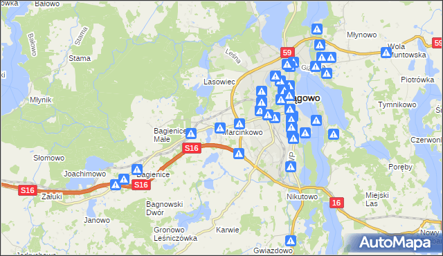 mapa Marcinkowo gmina Mrągowo, Marcinkowo gmina Mrągowo na mapie Targeo