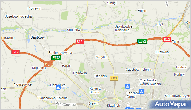 mapa Marysin gmina Jastków, Marysin gmina Jastków na mapie Targeo