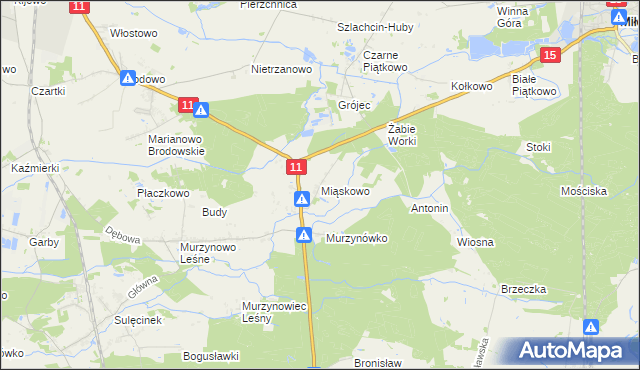 mapa Miąskowo gmina Krzykosy, Miąskowo gmina Krzykosy na mapie Targeo