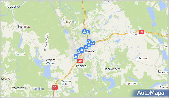 mapa Miastko powiat bytowski, Miastko powiat bytowski na mapie Targeo