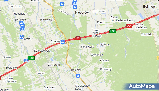 mapa Michałówek gmina Nieborów, Michałówek gmina Nieborów na mapie Targeo