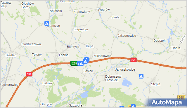 mapa Michałowice gmina Długołęka, Michałowice gmina Długołęka na mapie Targeo