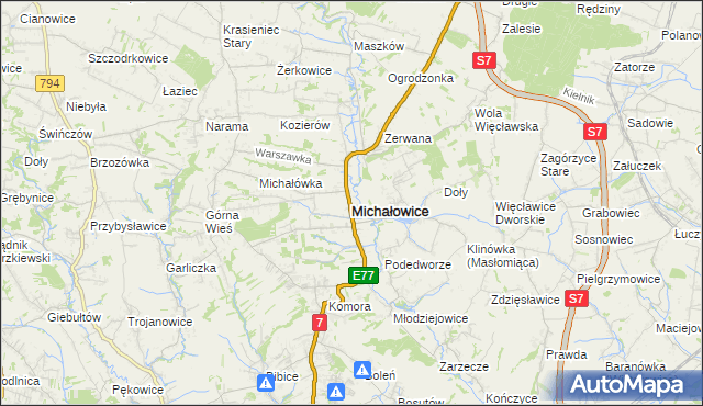 mapa Michałowice powiat krakowski, Michałowice powiat krakowski na mapie Targeo