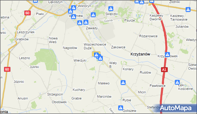 mapa Mieczysławów gmina Krzyżanów, Mieczysławów gmina Krzyżanów na mapie Targeo