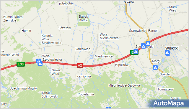 mapa Miedniewice gmina Wiskitki, Miedniewice gmina Wiskitki na mapie Targeo