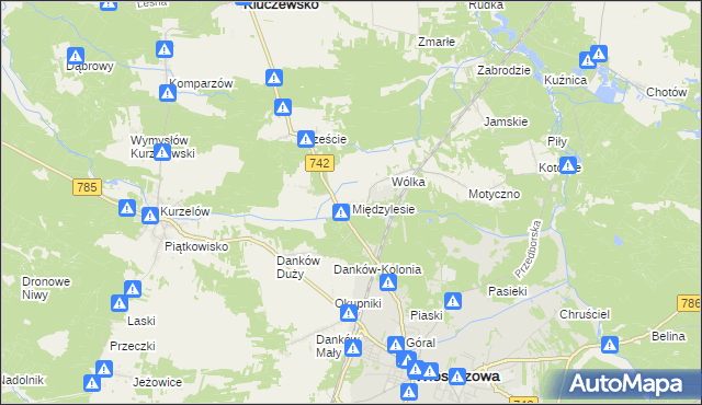 mapa Międzylesie gmina Włoszczowa, Międzylesie gmina Włoszczowa na mapie Targeo