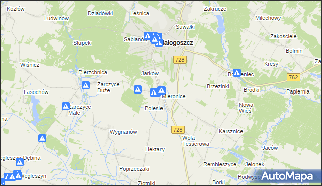 mapa Mieronice gmina Małogoszcz, Mieronice gmina Małogoszcz na mapie Targeo