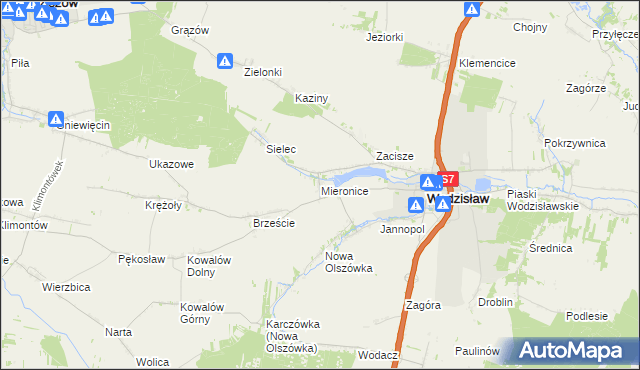 mapa Mieronice gmina Wodzisław, Mieronice gmina Wodzisław na mapie Targeo