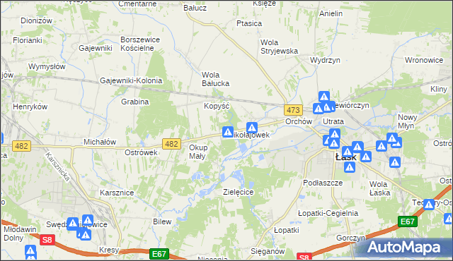 mapa Mikołajówek gmina Łask, Mikołajówek gmina Łask na mapie Targeo