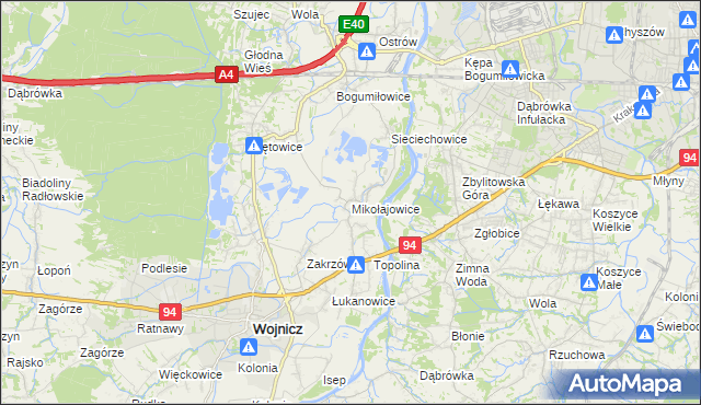 mapa Mikołajowice gmina Wierzchosławice, Mikołajowice gmina Wierzchosławice na mapie Targeo