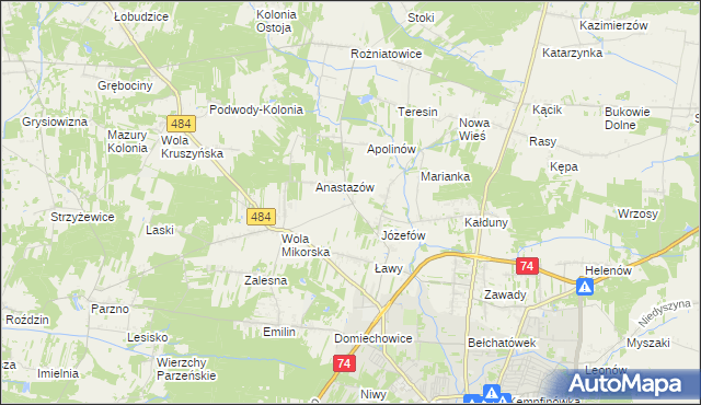 mapa Mikorzyce gmina Bełchatów, Mikorzyce gmina Bełchatów na mapie Targeo