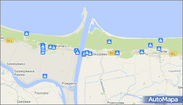 mapa Mikoszewo, Mikoszewo na mapie Targeo