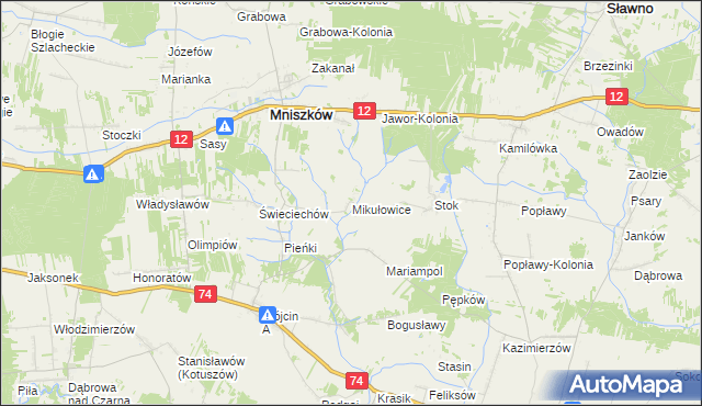 mapa Mikułowice gmina Mniszków, Mikułowice gmina Mniszków na mapie Targeo