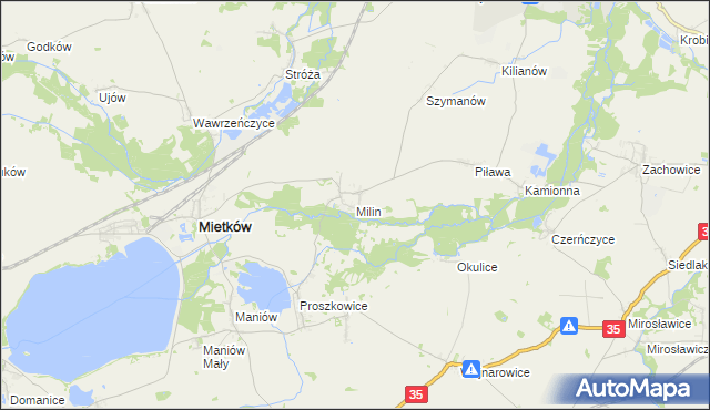 mapa Milin gmina Mietków, Milin gmina Mietków na mapie Targeo