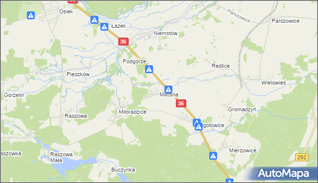 mapa Miłosna gmina Lubin, Miłosna gmina Lubin na mapie Targeo