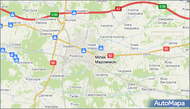 mapa Mińsk Mazowiecki, Mińsk Mazowiecki na mapie Targeo