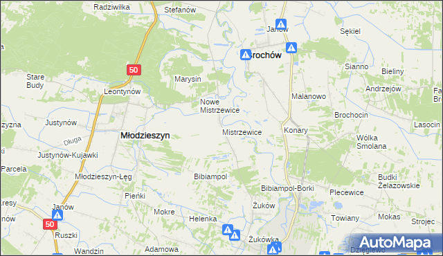 mapa Mistrzewice, Mistrzewice na mapie Targeo