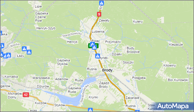 mapa Młynek gmina Brody, Młynek gmina Brody na mapie Targeo
