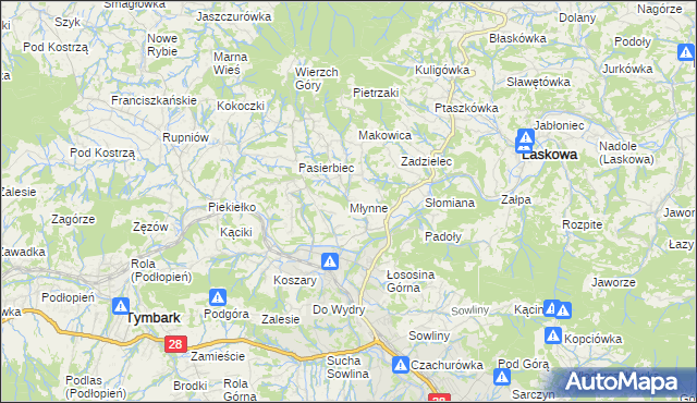 mapa Młynne, Młynne na mapie Targeo