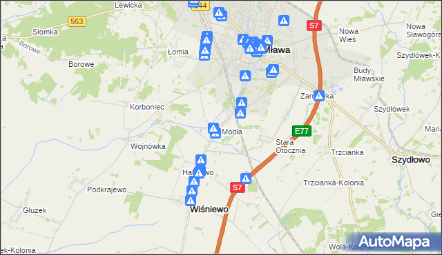 mapa Modła gmina Wiśniewo, Modła gmina Wiśniewo na mapie Targeo