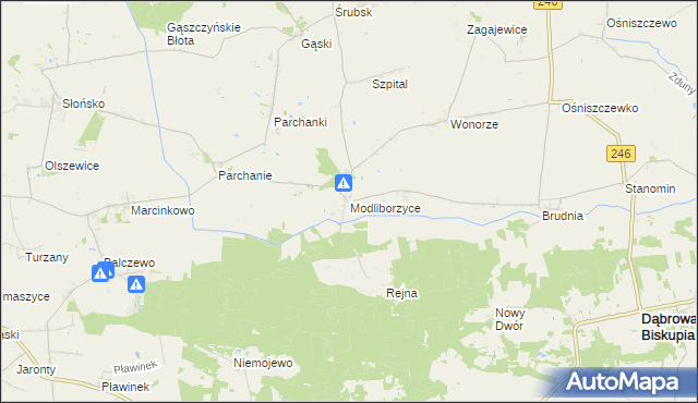 mapa Modliborzyce gmina Dąbrowa Biskupia, Modliborzyce gmina Dąbrowa Biskupia na mapie Targeo