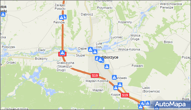 mapa Modliborzyce powiat janowski, Modliborzyce powiat janowski na mapie Targeo