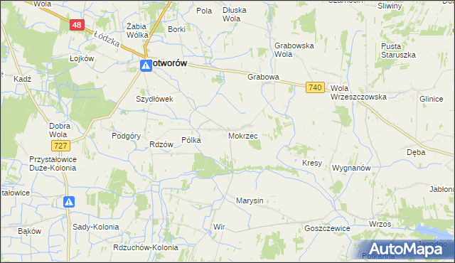 mapa Mokrzec gmina Potworów, Mokrzec gmina Potworów na mapie Targeo