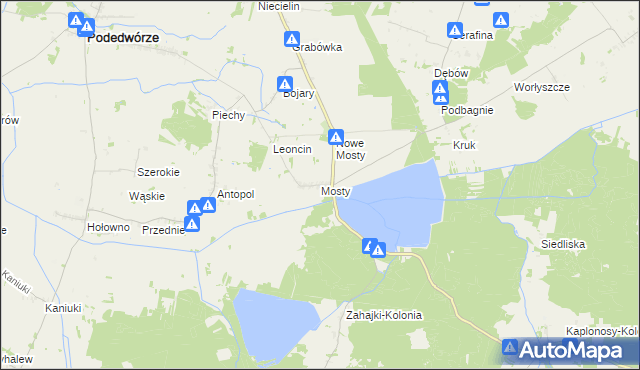 mapa Mosty gmina Podedwórze, Mosty gmina Podedwórze na mapie Targeo