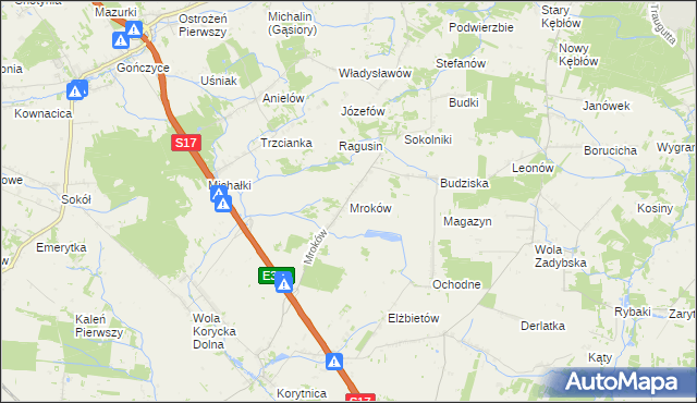 mapa Mroków gmina Trojanów, Mroków gmina Trojanów na mapie Targeo