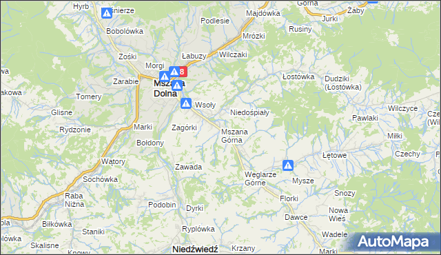 mapa Mszana Górna, Mszana Górna na mapie Targeo