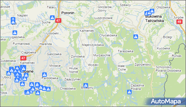 mapa Murzasichle, Murzasichle na mapie Targeo