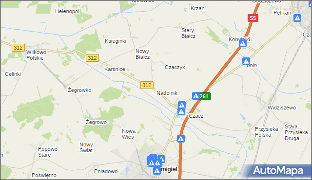 mapa Nadolnik gmina Śmigiel, Nadolnik gmina Śmigiel na mapie Targeo