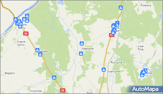 mapa Nawodna, Nawodna na mapie Targeo