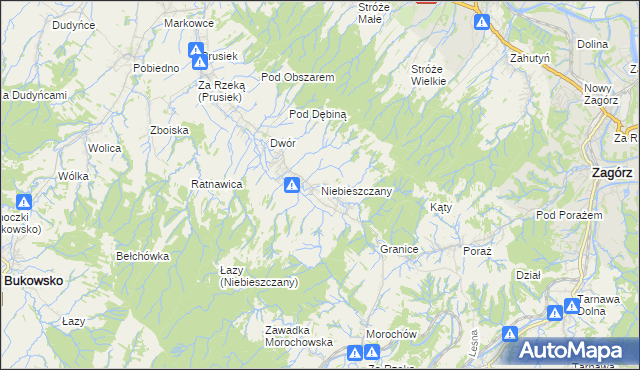 mapa Niebieszczany, Niebieszczany na mapie Targeo