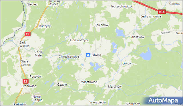mapa Niwica gmina Trzebiel, Niwica gmina Trzebiel na mapie Targeo