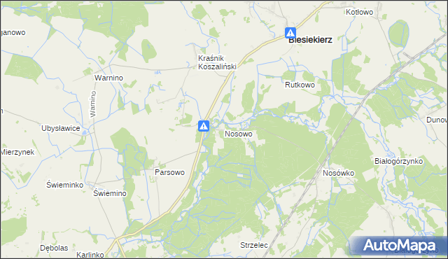 mapa Nosowo gmina Biesiekierz, Nosowo gmina Biesiekierz na mapie Targeo