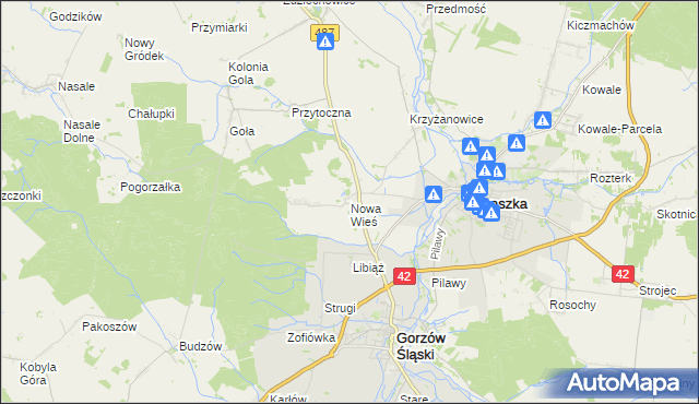 mapa Nowa Wieś gmina Gorzów Śląski, Nowa Wieś gmina Gorzów Śląski na mapie Targeo