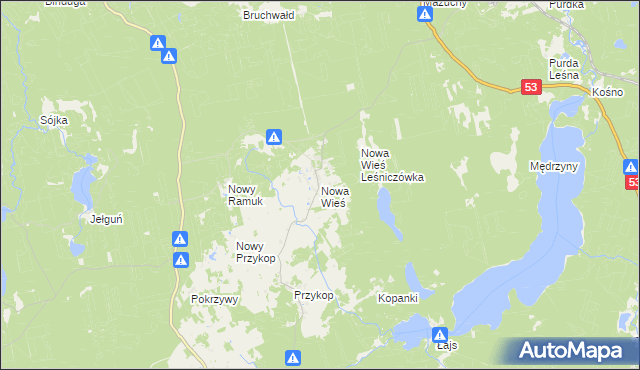 mapa Nowa Wieś gmina Purda, Nowa Wieś gmina Purda na mapie Targeo