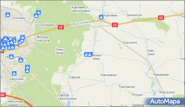 mapa Nowa Wieś gmina Rydzyna, Nowa Wieś gmina Rydzyna na mapie Targeo